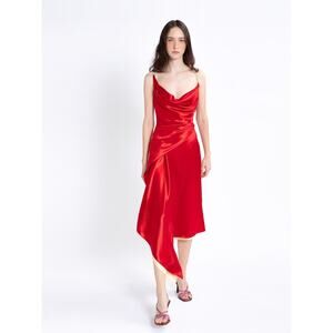 NWT Sies Marjan 'Farrah' Red Low Back Satin Holiday Cocktail Party Dress Size 2